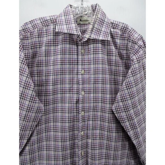 Aquas cutum Shirt 15 1/2 Button Up French Cuff Plaid Preppy Medium - Picture 2 of 11